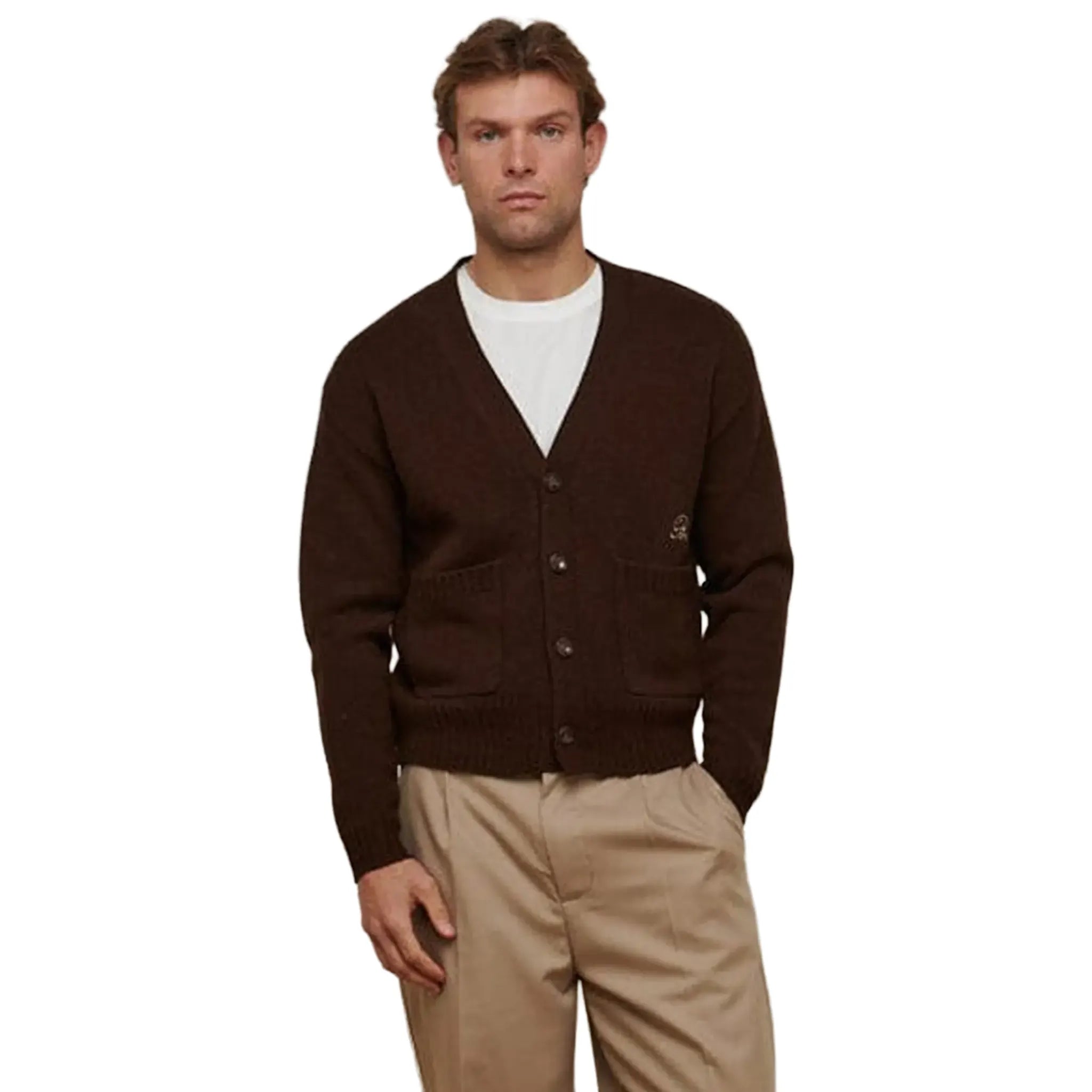 Front Belier Relaxed Fit Knitted Brown Cardigan BM473BRN